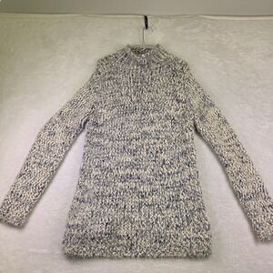 Chelsea & Theodore XL Marled Blue Cream Eyelash Knit Mock Neck Sweater